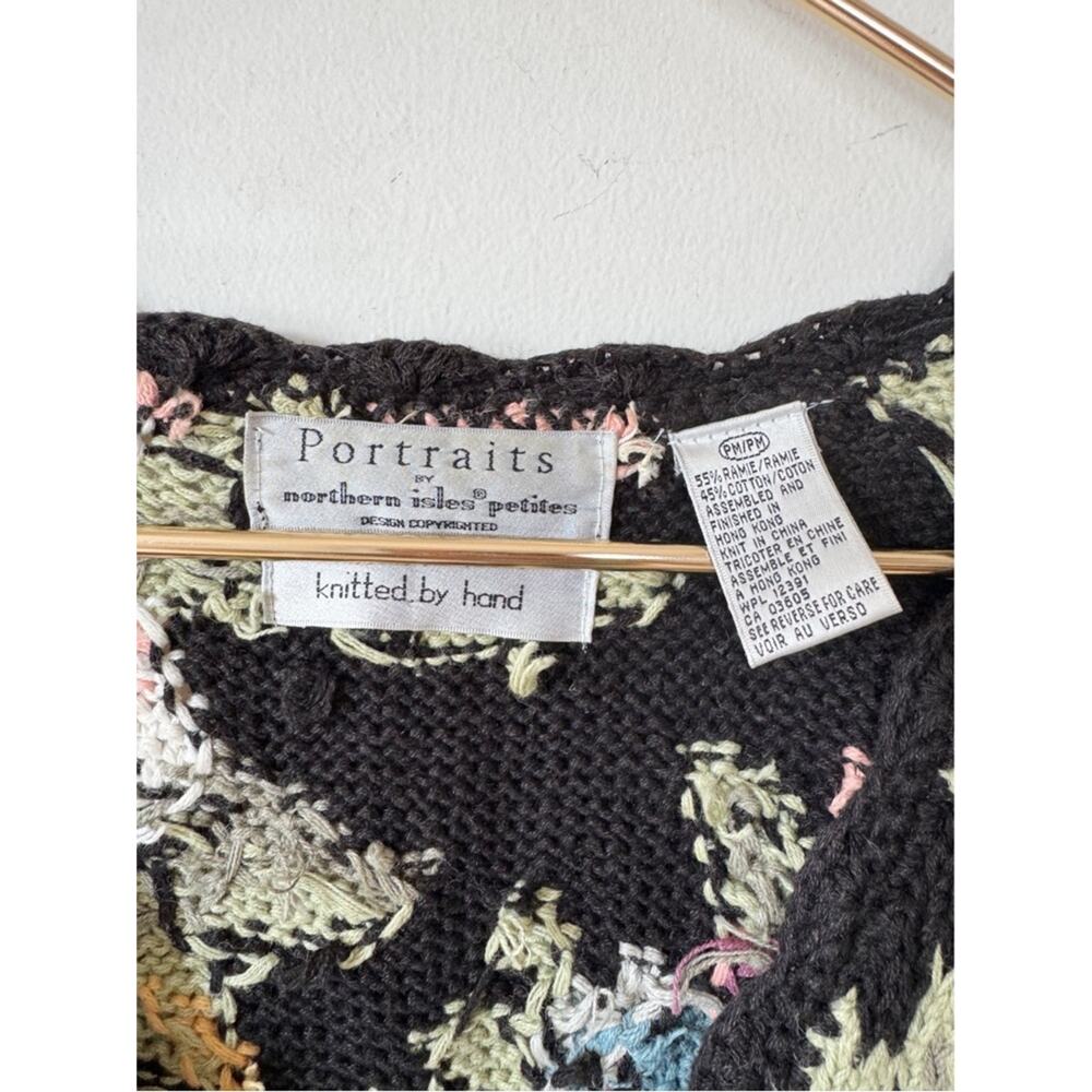 Portraits Vintage Black Cottage Floral Hand Knitted Cardigan Sweater PM - Picture 7 of 7
